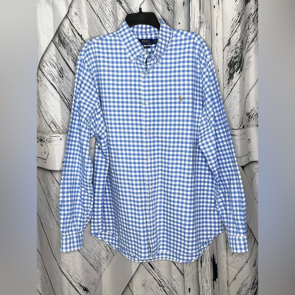 Polo Ralph Lauren Classic Fit Gingham Shirt Button-Down Long Sleeve Blue XXL - Picture 1 of 8